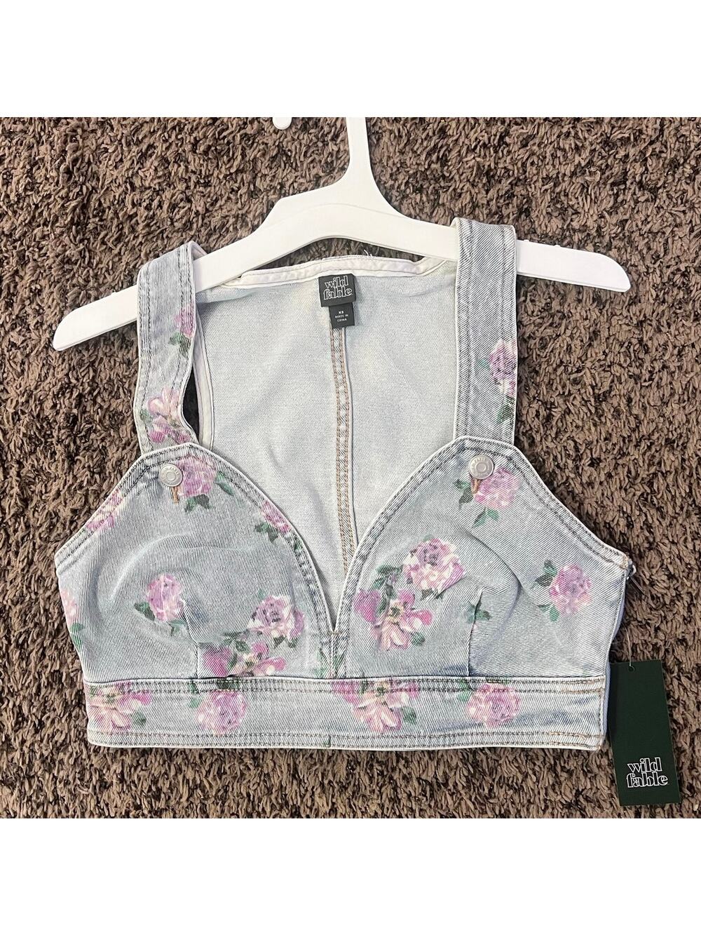 Wild Fable Women’s XS Floral Denim Corset Crop Top Light Wash NWT